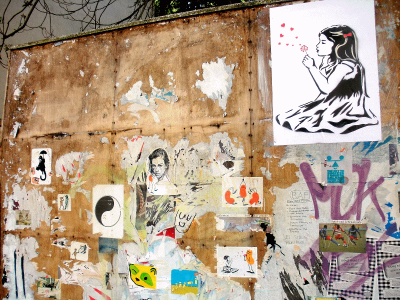 Street-Art: Pusteherzen-Mädchen an meiner Streetart-Pinboard