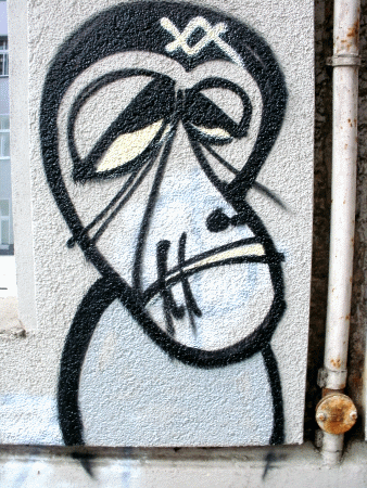Street-Art: Affengesicht schwarz/weiß