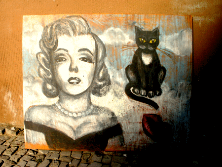 Street-Art: Mädchen mit Katze (Detail)