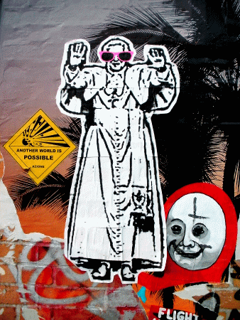 Street-Art: Papst mit rosaroter Brille