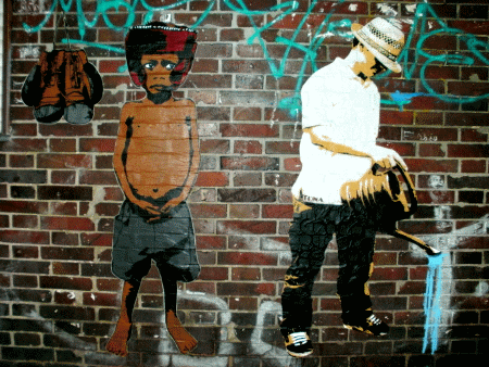 Street-Art: Boxer und Gärtner (Detail)